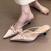 Низкий каблук Тонкий каблук Современные тапочки Платье Натягивающиеся Женская обувь 2025 Горячая распродажа Однотонные С бантом-бабочкой Милые женские тапочки