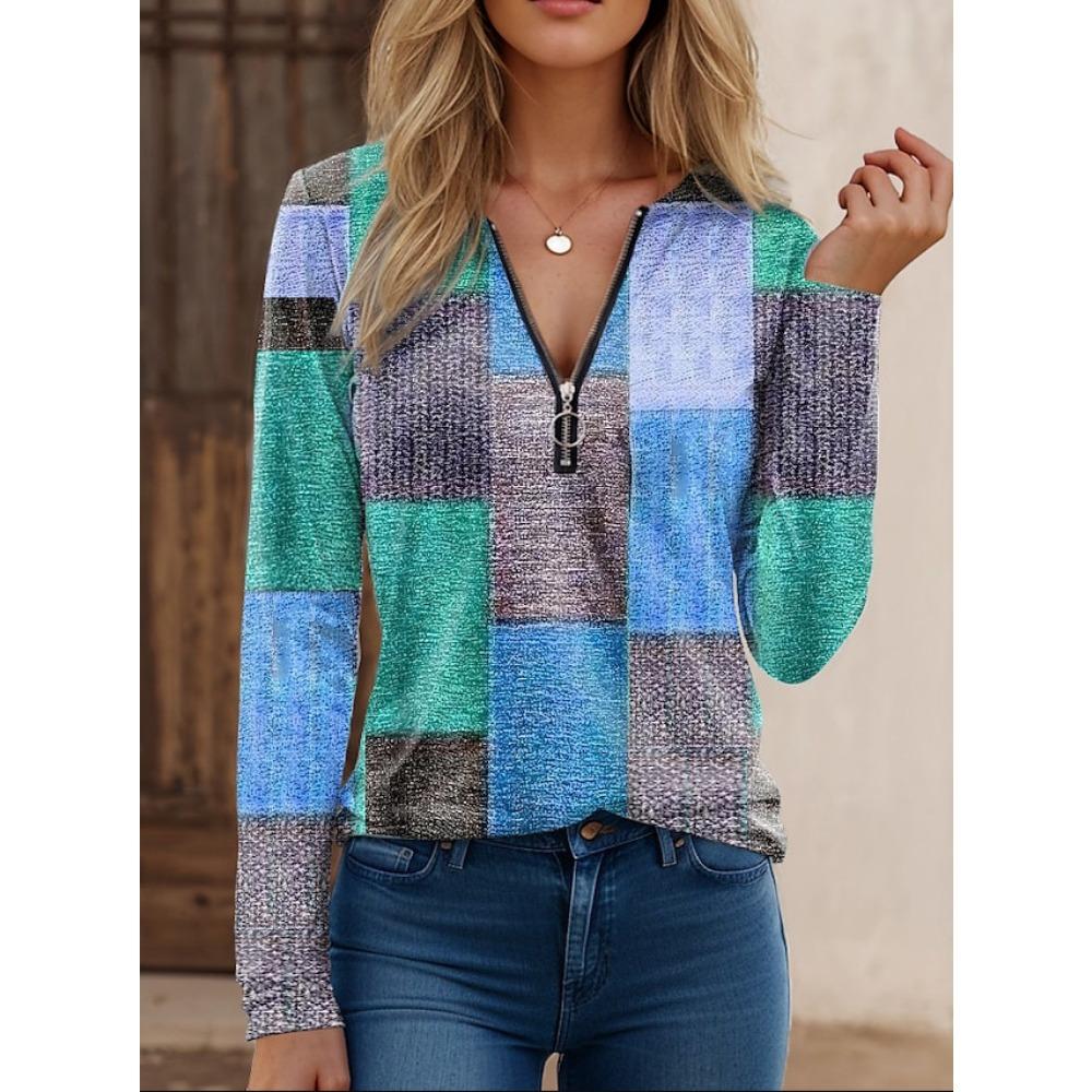 JPNTKY Women's Fashion Casual Autumn Winter Long Sleeve Zip Collar Blouses & Shirts