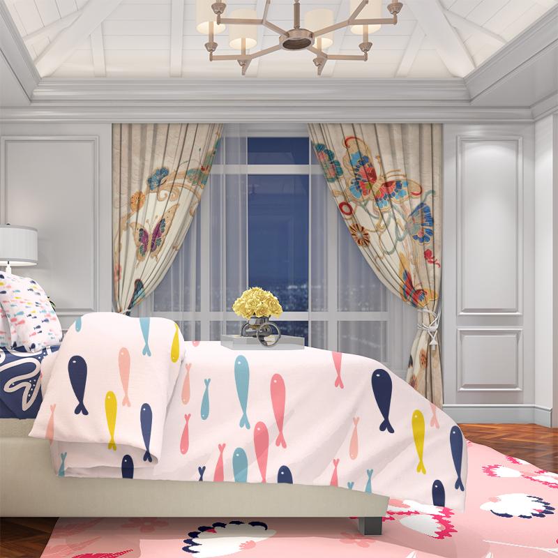 2Pcs- Butterfly - Printed curtain -100% polyester material, suitable for bedroom curtains and living room decoration.