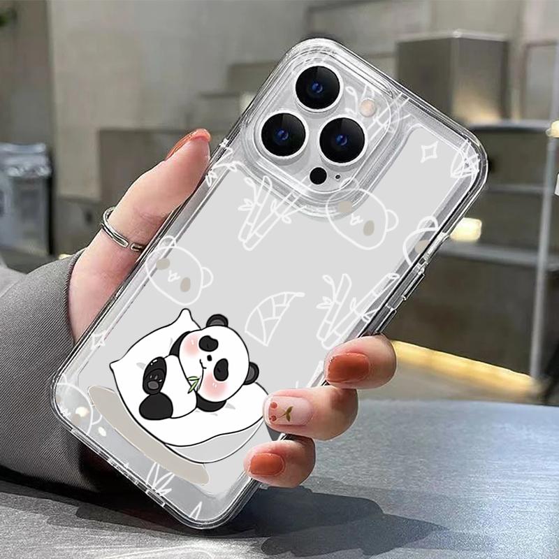 Милый Чехол с Рисунком Панды для iPhone 17 Pro Max Чехол iPhone 16 15 14 13 12 Pro Max 11 Прозрачный ТПУ Силиконовый Мягкий Чехол