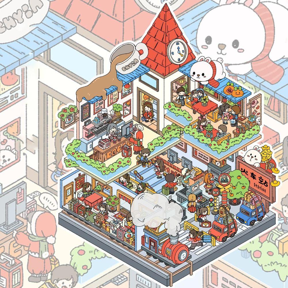 Наклейка 3D-пейзаж с наслоением и наклеиванием, ПЭТ, наклейка со сценой домика, склеивающиеся наклейки для дневника, детская игрушка