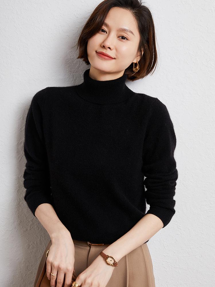 Women's High Neck Cashmere Sweater - Autumn/Winter Loose Knit Plus Size Pullover