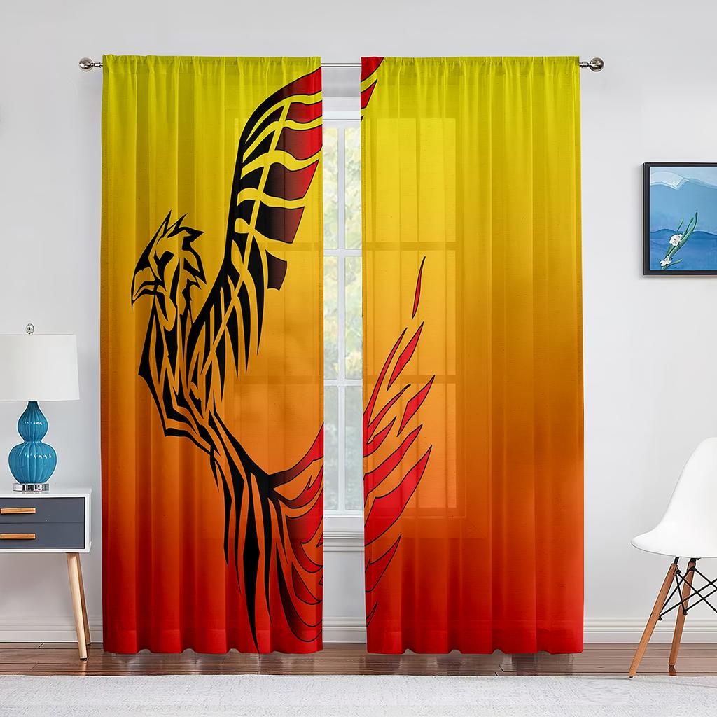 Феникс Пламя Птица Летающие Психоделические Животные Тюлевые Шторы для Декора Гостиной Прозрачная Вуаль Шторы для Спальни Оконные Жалюзи