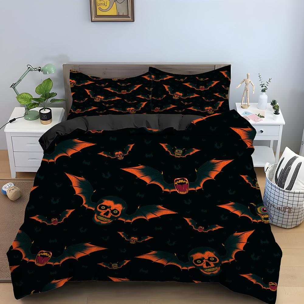 Черный Хэллоуин Летучая мышь Луна Король Королева Пододеяльник Страшный Ночной Комплект Постельных Принадлежностей Готический Ужас Покрывало Мягкий Полиэстеровый Одеяло Покрывало