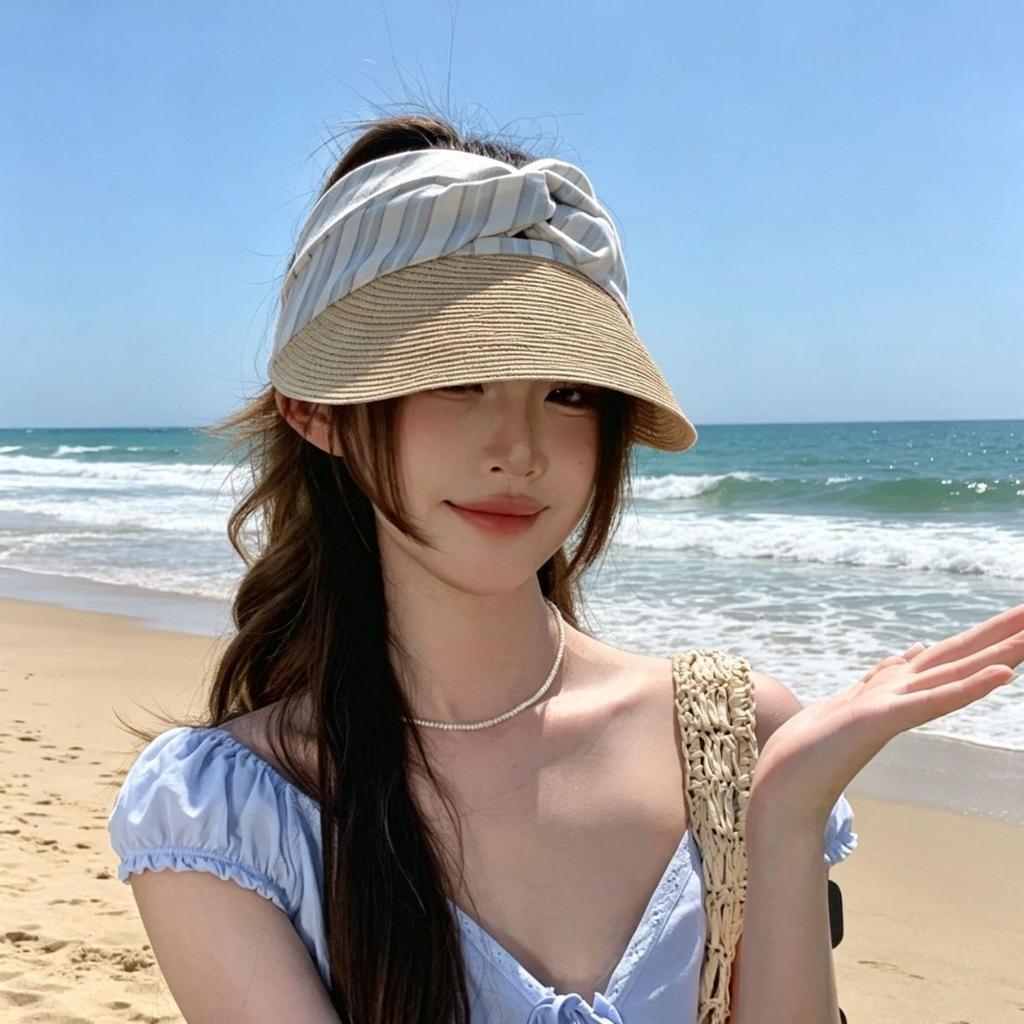 Summer Hat Straw Vacation Sunscreen Sun Hat Show Small Face Summer Outdoor Beach Photo Breathable Female Empty Hat