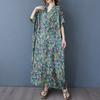 2025 Summer Plus Size Dress Women Casual V-Neck Vintage Shirt Dress Loose Basic Printing Dress