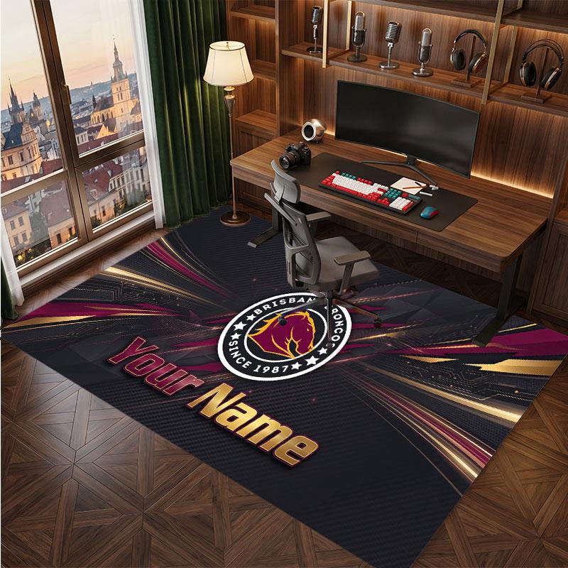 Brisbane Broncos Personalized Crystal Velvet Carpet, Customized Name Text Soft Anti‑Slip Rug for Living Room Bedroom