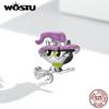 Magic Halloween Purple Hat Cat Witch 925 Sterling Silver Charm Beads Fit Bracelet Bangle Fine Jewelry