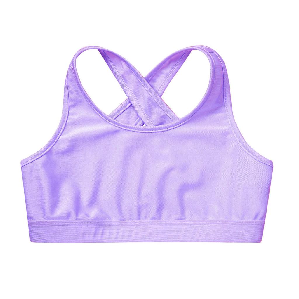 Kids Girls Dance Top Sport Cropped Top Vests Shoulder Straps Sleeveless Keyhole Back Shockproof Running Gym Yoga Sports Bra Top