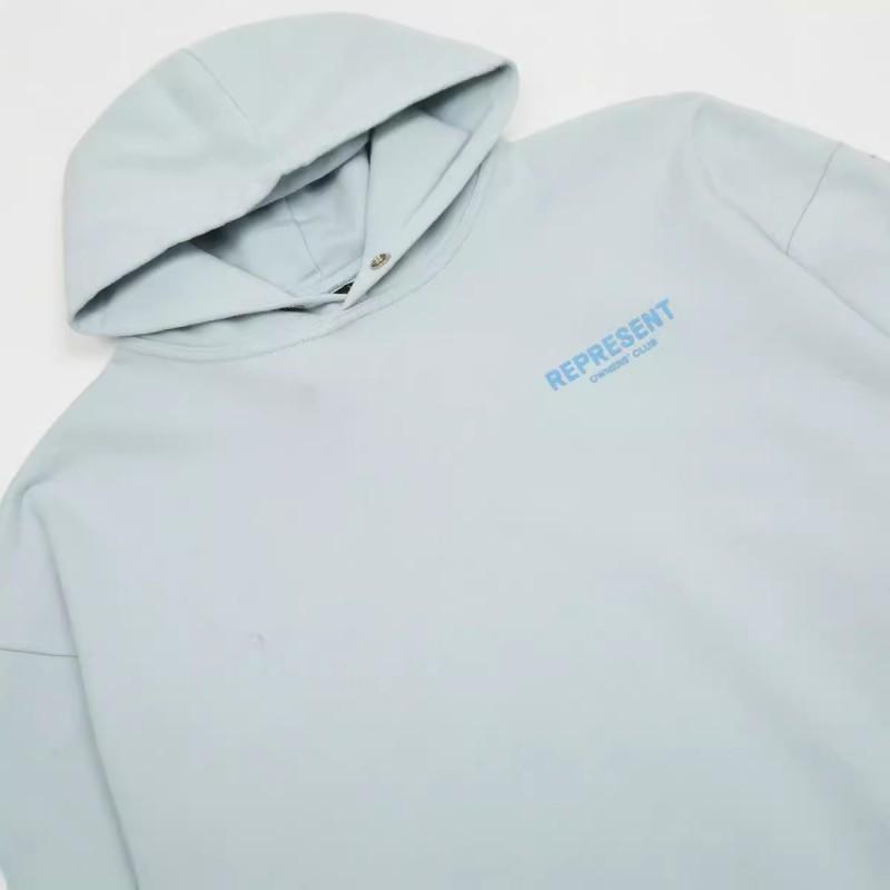 24SS Limited Blue Hooded Sweatshirt Letter Print Loose Fit Casual Hoodie Teens