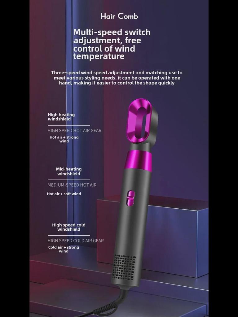 Многофункциональный фен и стайлер 5 в 1: Автоматическая расческа с горячим воздухом, щипцы для завивки и выпрямления для влажных и сухих волос.