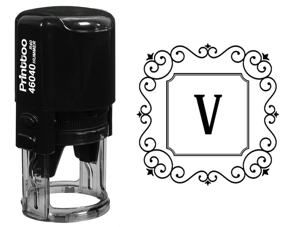 Printtoo V Alphabet Monogram Initial Square Swirl Border R-40 Офисные стационарные самокрасящиеся резиновые