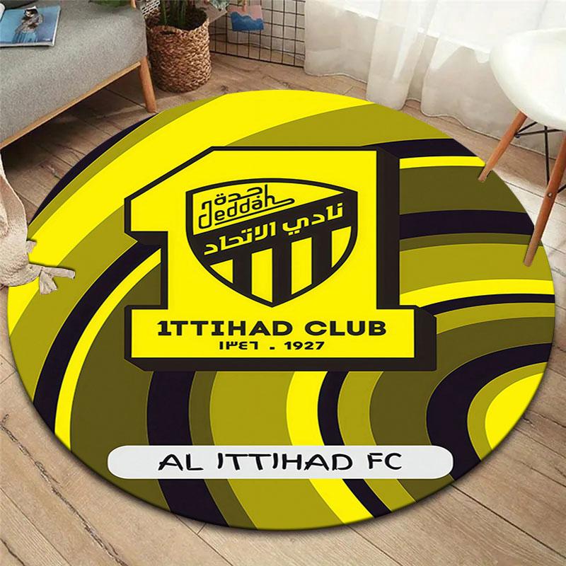 Al-Ittihad FC Round Area Rug,Carpet Rug for Living Room Bedroom Sofa Playroom Decor,Non-slip Floor Mat