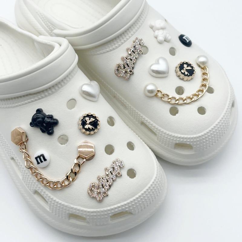 12 шт. подвеска для обуви Crocs DIY металлическая цепочка жемчужные стразы украшения для обуви пряжка для Croc подвески отверстия обувь аксессуары