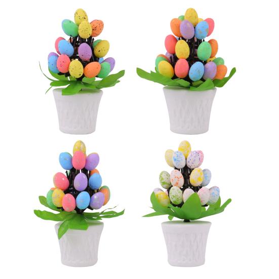 Easter Egg Ornament Easter Egg Bonsai Tree Low Maintenance Artificial Eggs Plants Desktop Easter Decoration Multicolor Potted Easter Ornament
