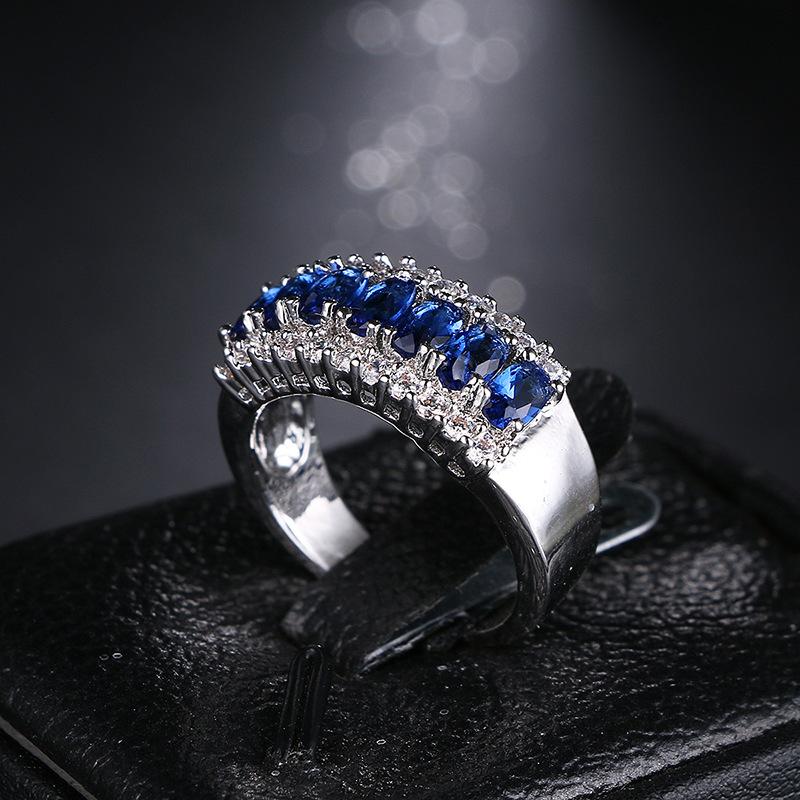 925 Sterling Silver Geometric Cubic BlueZirconia Stackable Ring for Women Trendy Platinum Plated Brand Party Jewelry Accessories