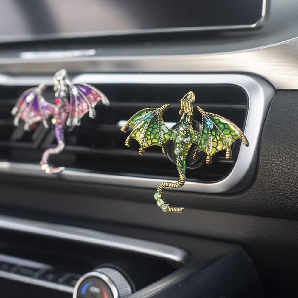 2 Pcs Bling Dragon Car Air Freshener Vent Clips, Crystal Rhinestone and Enamel Dragon Air Vent Clips Car Diffuser Cute Car Interior Decoration