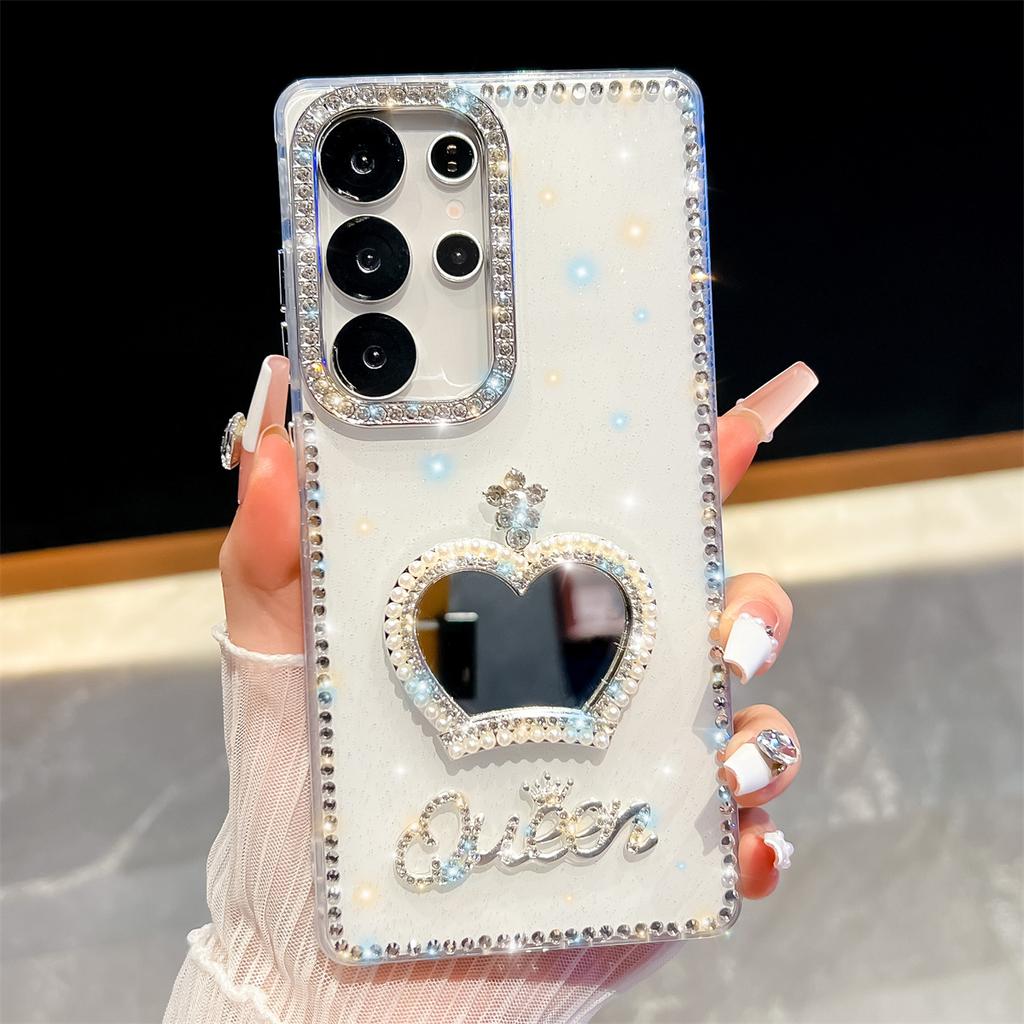 Handmade Sparkly Diamond Crown Mirror IMD Phone Case, Compatible with Samsung S23 Ultra/S24/S25 & A07/A15/A16/A17/A26/A35/A36/A55/A56