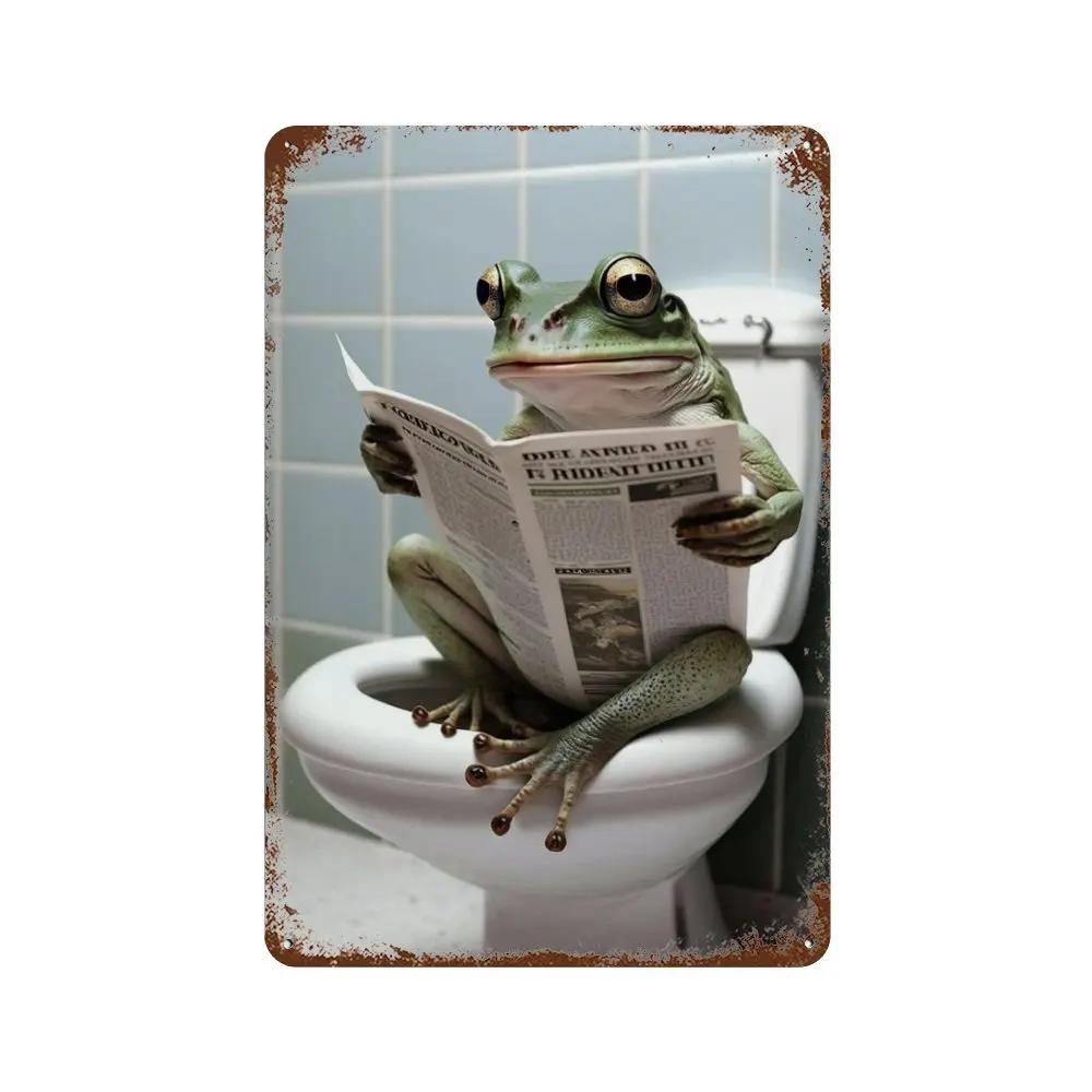 Забавная ванная комната, юмористический декор в виде животных, медведь, собака, тигр, сидящий на унитазе, читающий плакат, художественная металлическая жестяная вывеска, табличка для туалета, дома