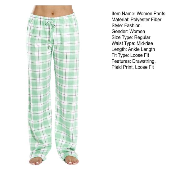 Женские длинные брюки с эластичной резинкой на талии, широкие повседневные брюки, спортивные клетчатые брюки, свободные домашние брюки