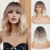 Synthetic Short Wavy Wig With Bangs Wigs With Natural Wavy Heat Resistant Fiber Wig For Women Daily Party Use