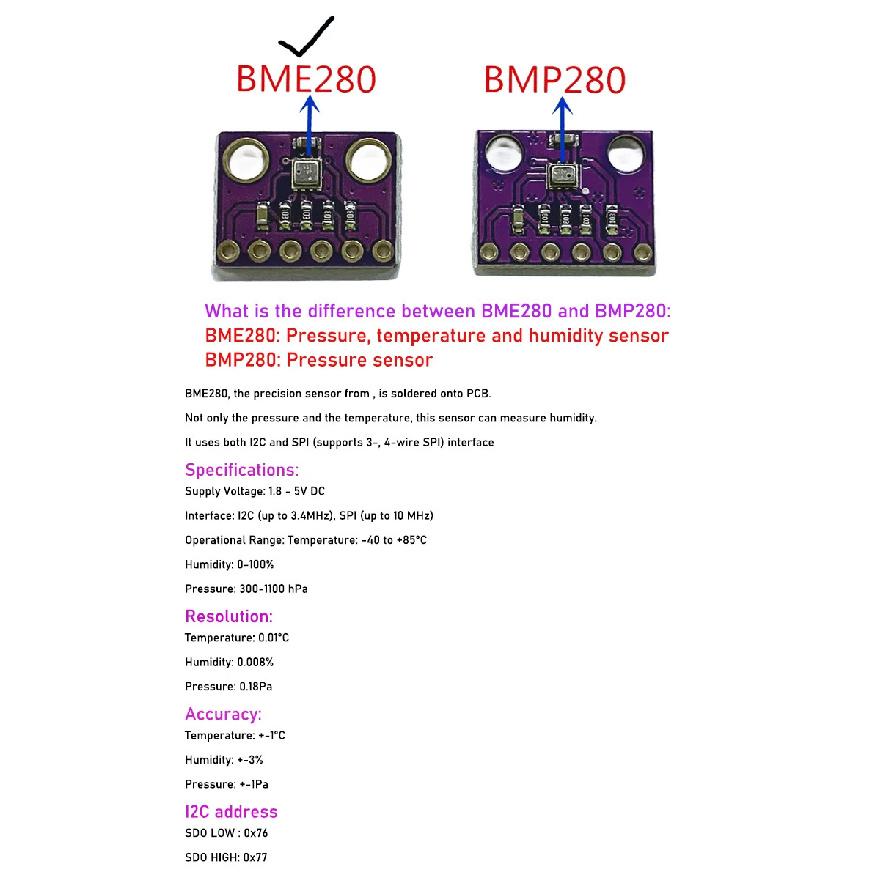 Estardyn 3in1 BME280 3.3V 5V Digital Barometric Pressure Altitude Sensor I2C/SPI High Precision And Humidity Temperature Module