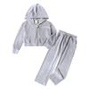 Children's Sweatshirt-colored Long-sleeved Hooded Pocket Cropped Sweatshirt Set