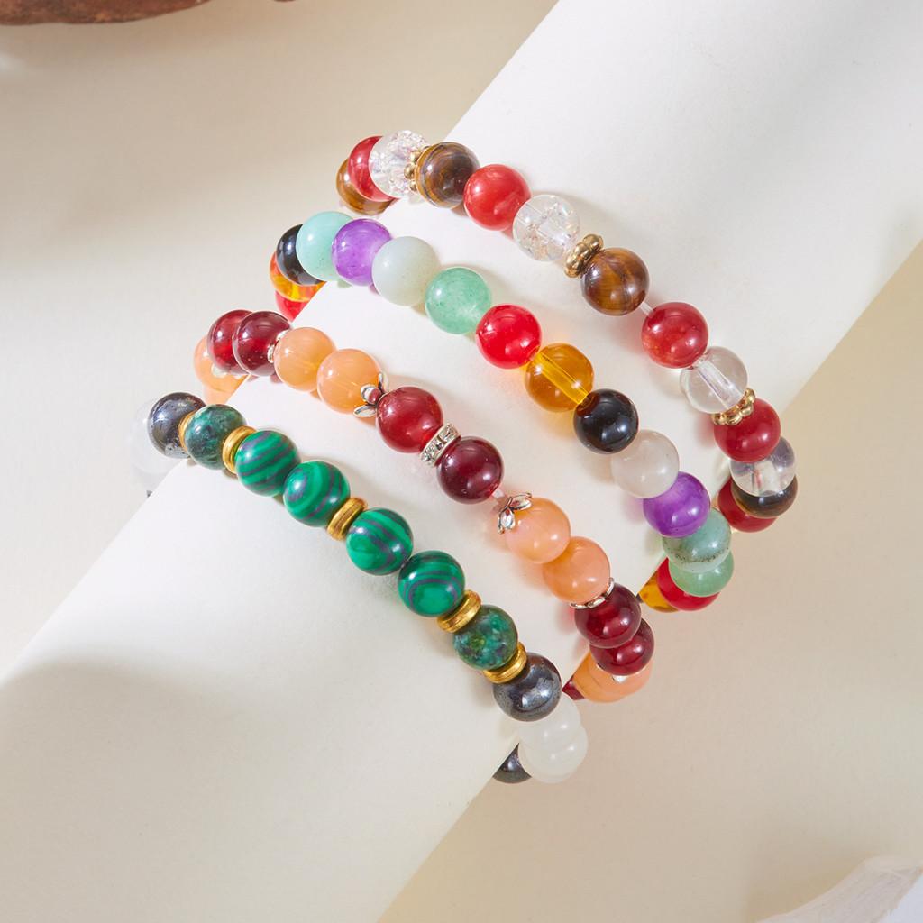 Geometric Agate Beaded Bracelet For Women Handmade Elastic Cord Jewelry For Travel Gift