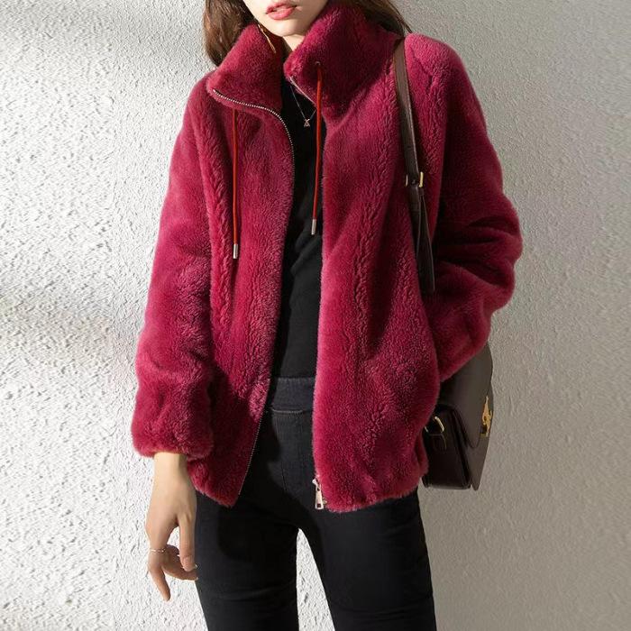 Fleece Thickened Jacket Women's Tide Winter Double-sided Fleece Warm Turtleneck Sweater Women's Cardigan Zipper Fleece Clothes Women's