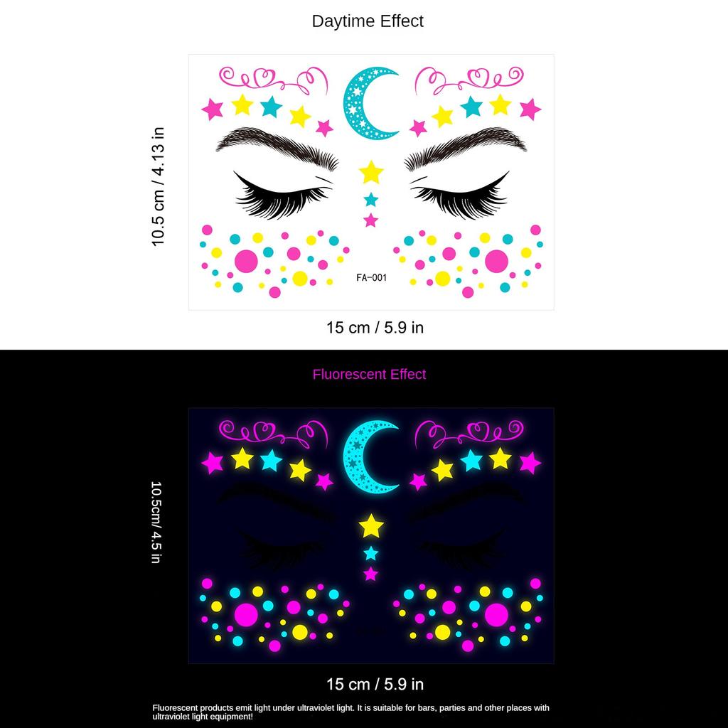 Halloween Neon Tattoo Sticker Fluorescent Butterfly Face Decals Waterproof Luminous Makeup Temporary Tattoo for Masquerade Party