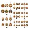 DIY Diamond Painting Christmas Tree Ornament 6pcs Round Wooden Pendants with Resin Gems And Rope