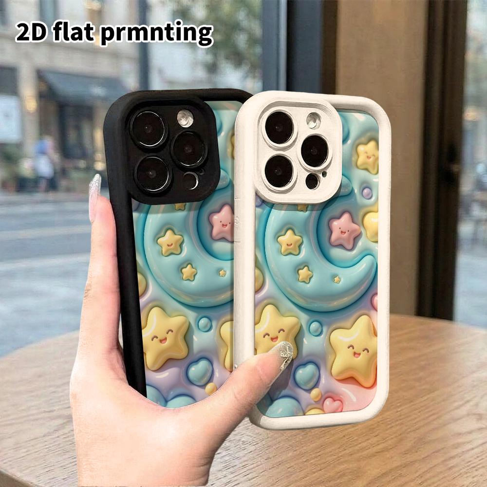 Чехол для телефона: 2D плоский дизайн, подходящий для защитного чехла iPhone 18 17 16 15 14 13 Pro, тиснение луны и звезд, идеальный для Рождества и Хэллоуина
