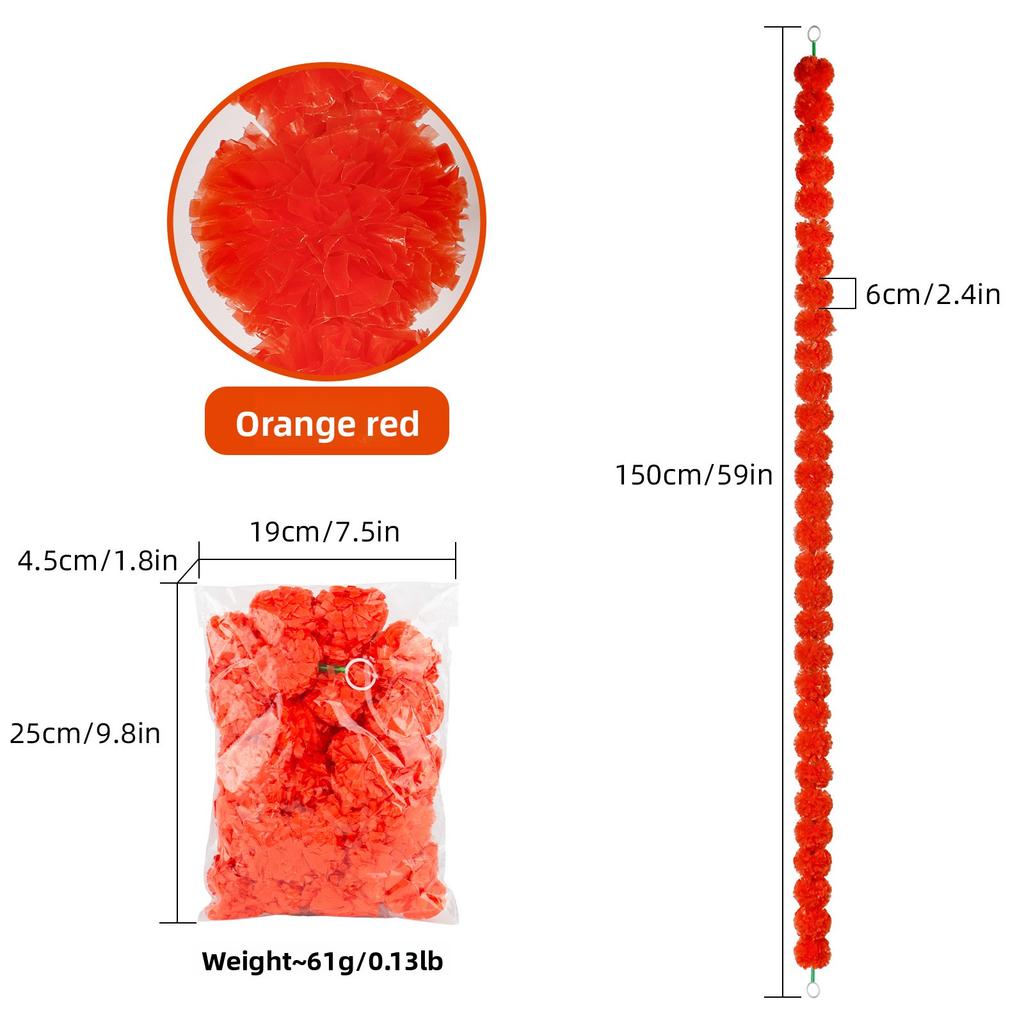 1 шт. Гирлянда из бархатцев Дивали 150 см Пластиковые нити для алтаря Дня мертвых Декор для вечеринки на Хэллоуин Память об умерших