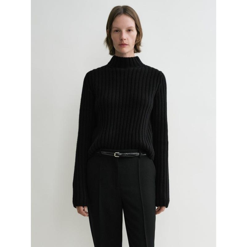 Longmei Women's Ribbed Wool Knit Sweater, Half-High Neck, Long Sleeve, 2026 Autumn/Winter Collection.