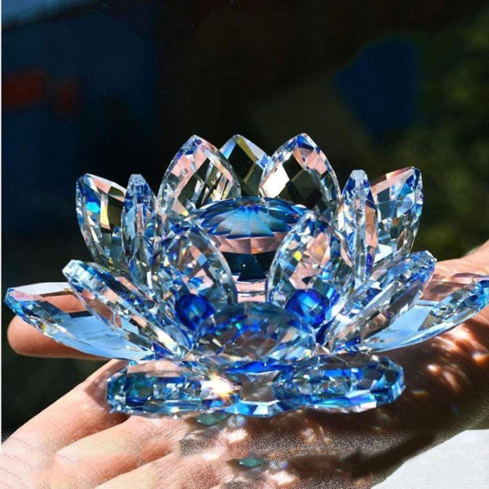 3 Foots Crystal Lotus Flower Hue Reflection Glass Lotus Feng Shui Decor Office