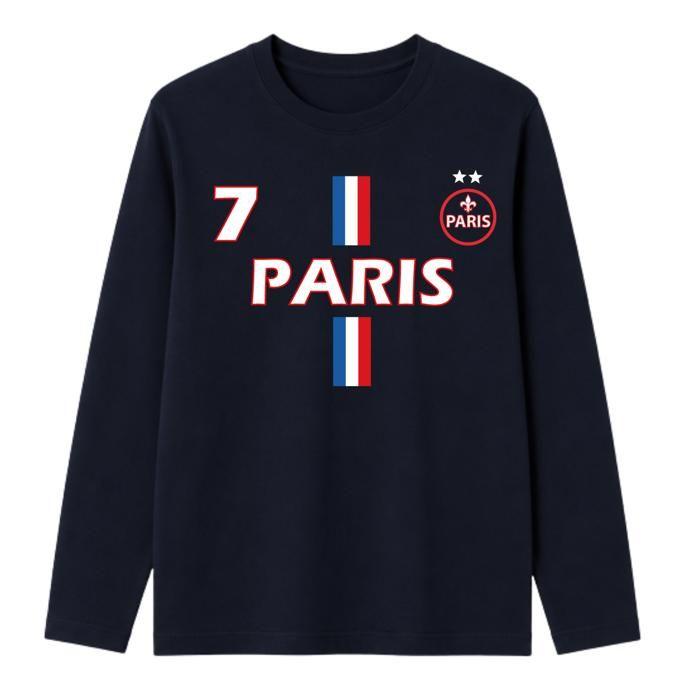 Tee shirt enfant - Pa - Paris - Manches longues - 100% coton - Bleu marine