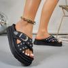 2025 New Fashion Rivets Platform Sandals Women Blue Cross Strap Thick Sole Slippers Woman Plus Size Metal Buckle Summer Slides