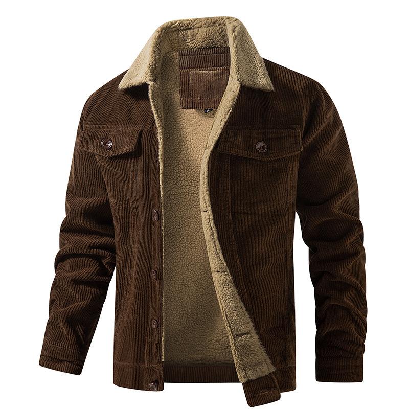 Young Men's Multi-bag Winter Loose Retro Pure Cotton Velvet Corduroy Jacket Warm Cotton-padded Jacket
