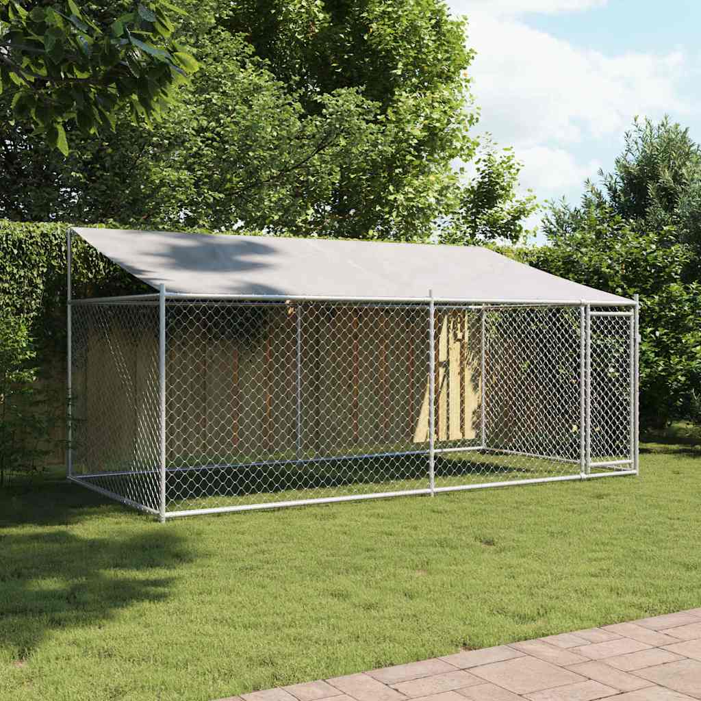 Vidaxl Klatka Dla Psa, Z Dachem I Drzwiami, Szara, 4X2X2 M, Stal