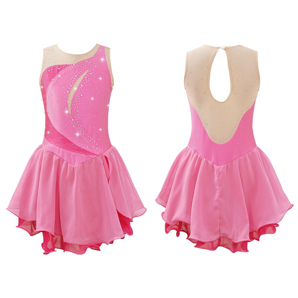 Girls' Figure Skating Dress Sleeveless Glitter Rhinestone Ballet Leotard Dress Competition Costume Gymnastics Suit