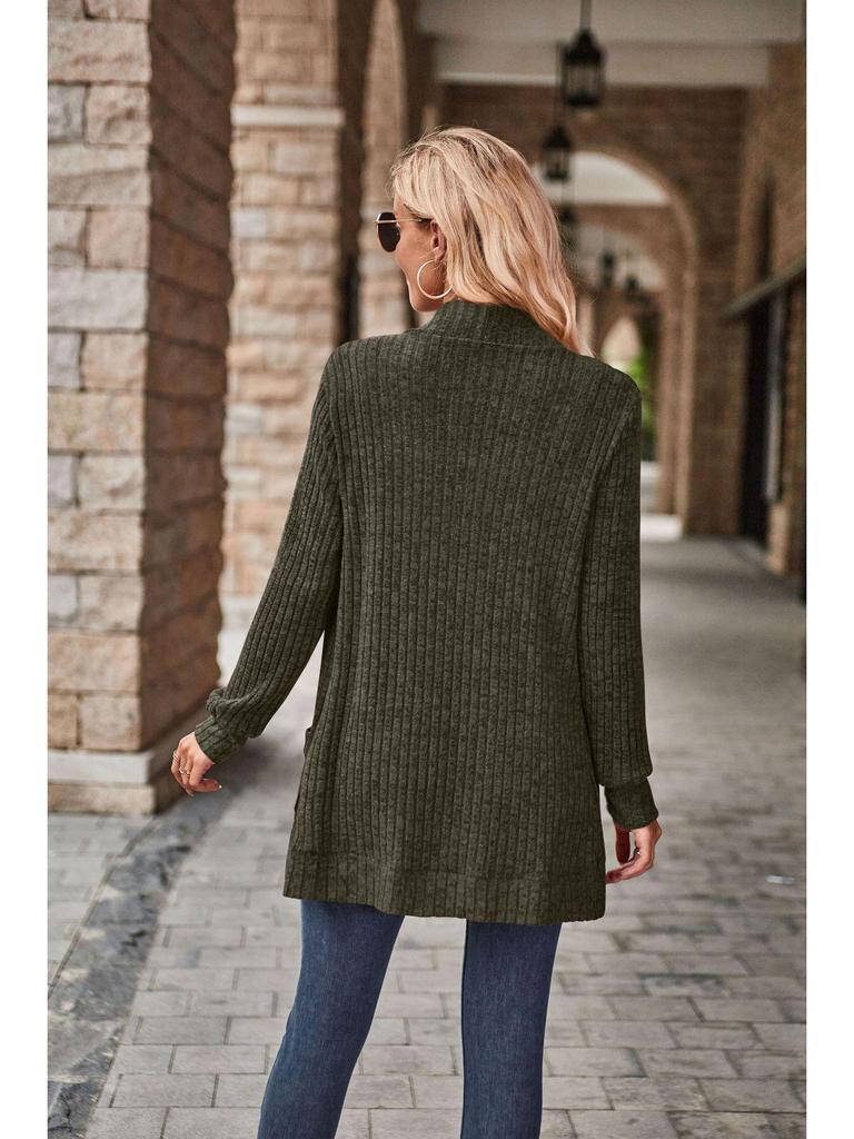 2024 Autumn Striped Solid Color Splicing Long Sleeve Cardigan Jacket