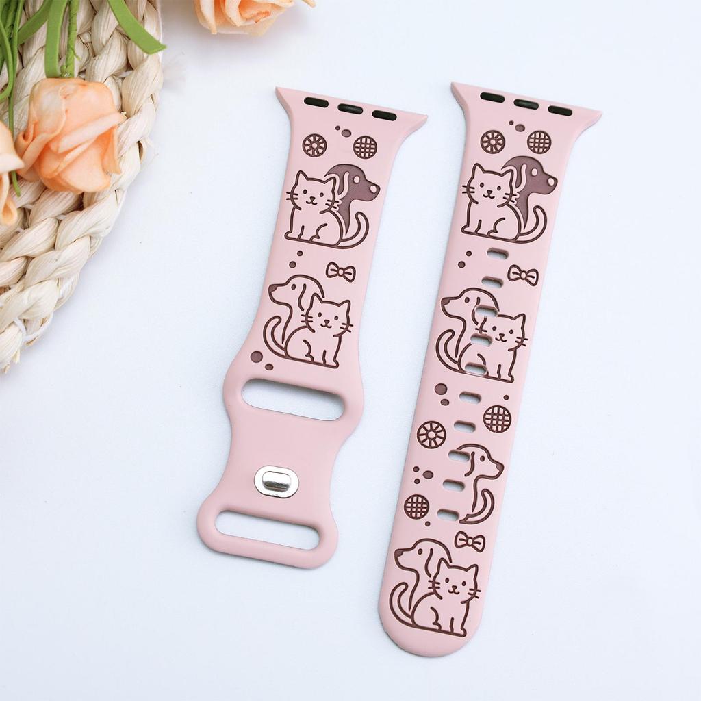 Силиконовый ремешок для часов Apple Watch S10/S987654 с рисунком кошки и собаки