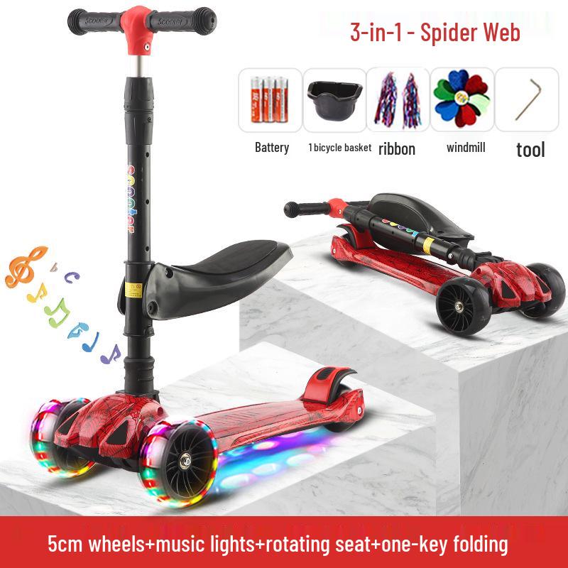 Three-in-One Foldable Children's Scooter with Flashing Pedal