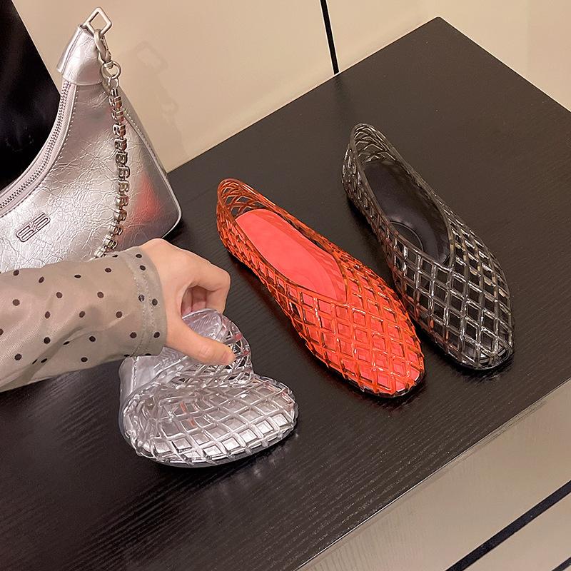 Women's Fashion Flat Slippers Pvc Crystal Slip-on Jelly Sandals Comfortable Summer Beach Shoes Hollow Breathable Casual