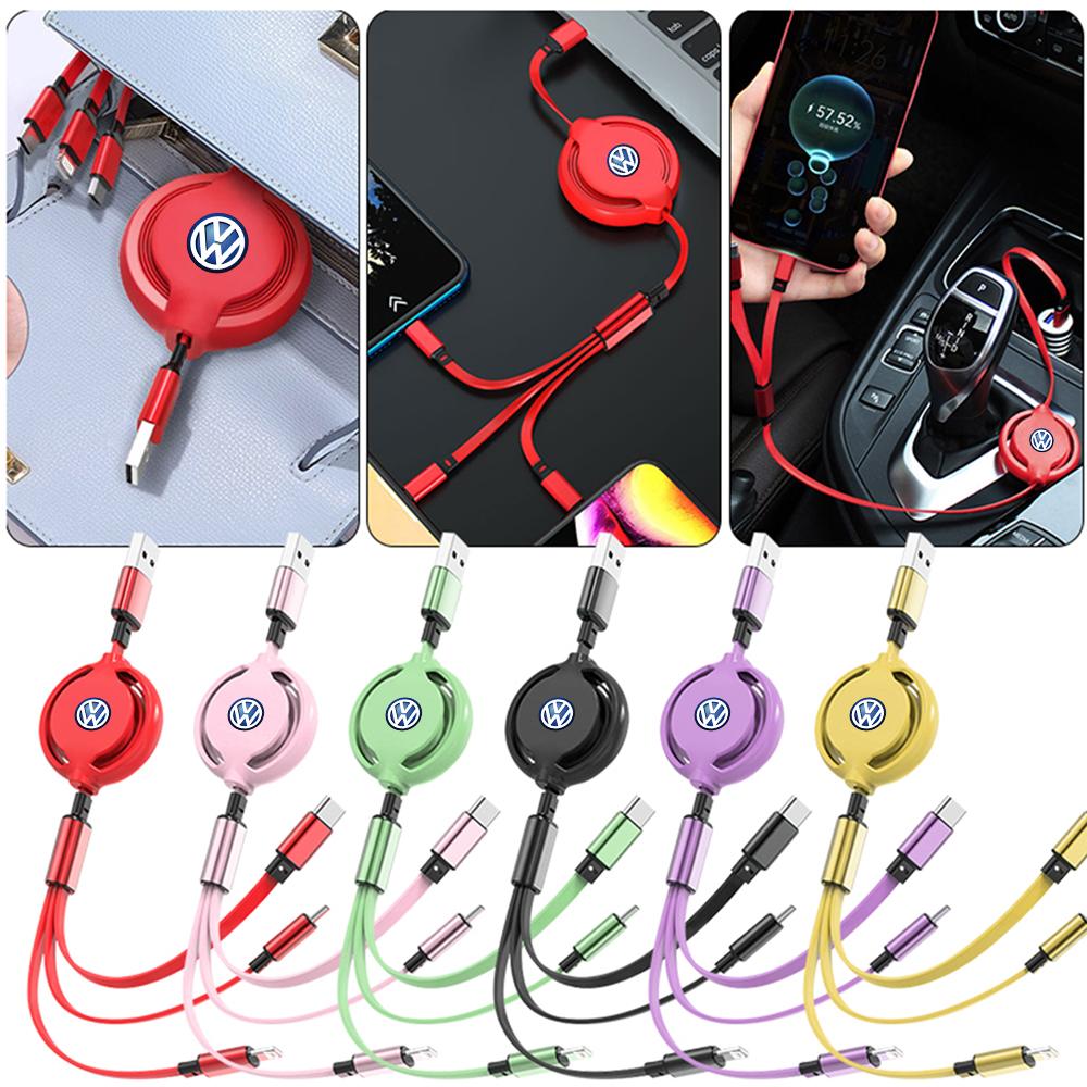 Car Emblem Styling 3 In 1 Fast Charging Cord Data Cable Center Cover For VW Rline GTI GOLF 6 Touran MK4 Jetta Bora Motion Passat Ol5