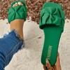 Pleated Summer Slippers Women Trend Flat Outdoor Flat Sandals For Women Flip Flops Korean Design Ladies Shoes Green