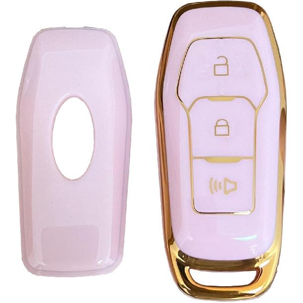 for Ford Key Fob Cover with Keychain Fit for Ford Explorer 2016 2017 Smart Key Shell (Pink)