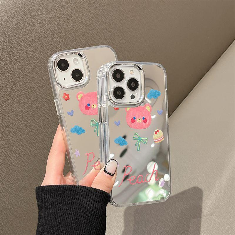 Милый мишка подходит для чехла на мобильный телефон iPhone17promax 14 нишевый 16/13 Apple 15 полноразмерное зеркало для макияжа