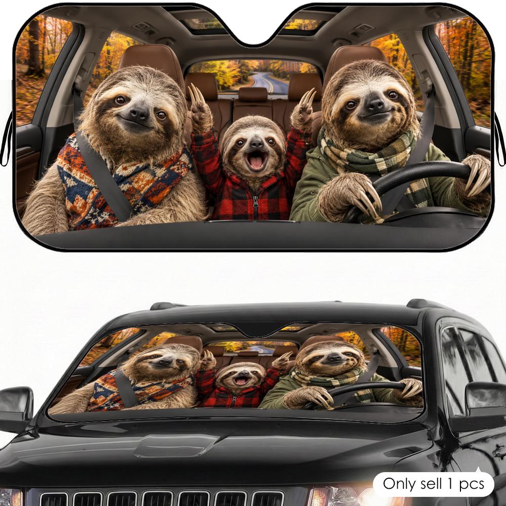 Funny Sloth Driving Sun Visor Reusable Windshield Cover Aluminum Foil UV Protector Heat Insulation