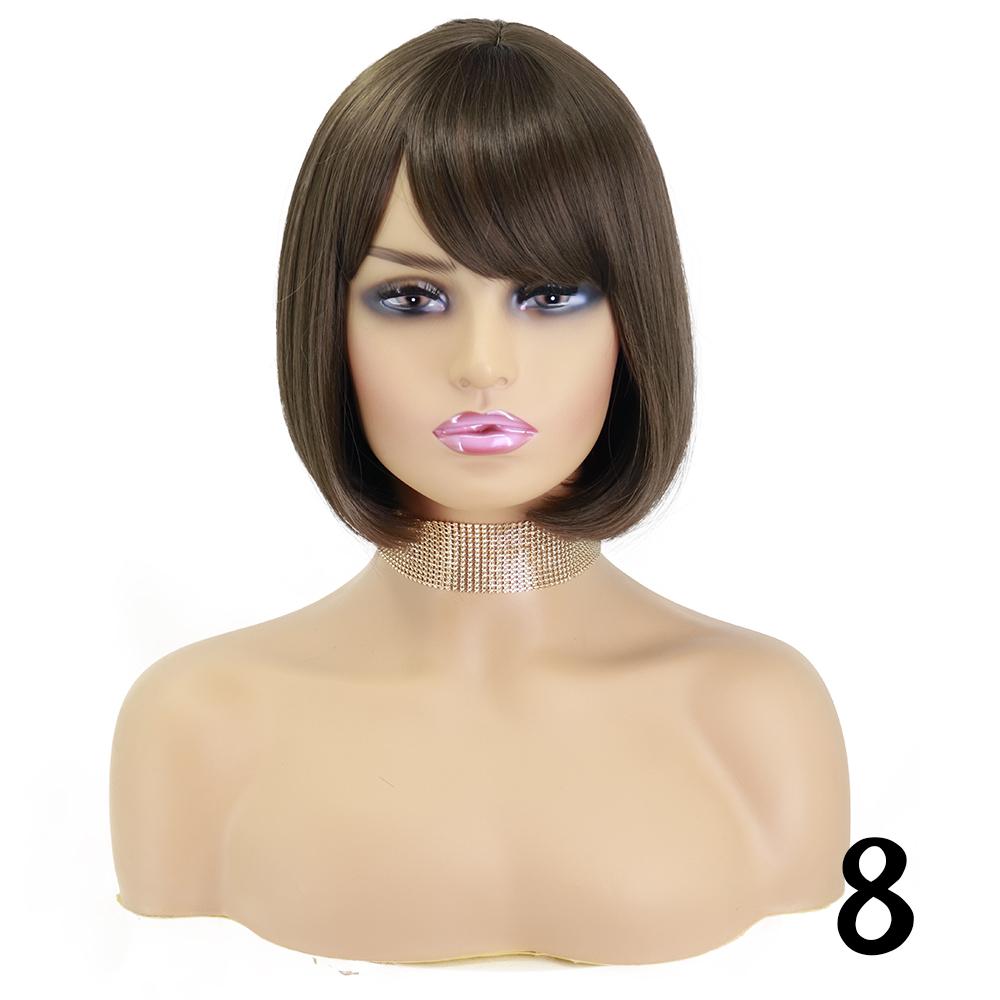 MISS WIG Synthetic Short Bob Wig with Bangs for Women Black Brown Wig Lolita Cosplay Party Daily Wear